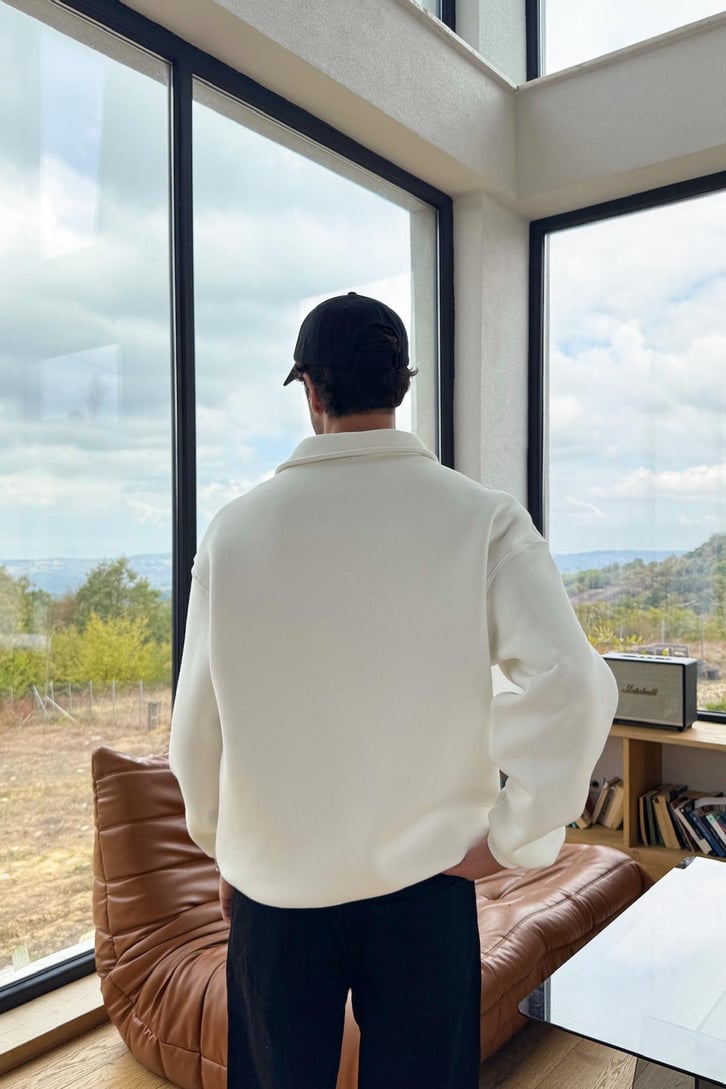Essentials Baskılı Polo Yaka Sweatshirt
