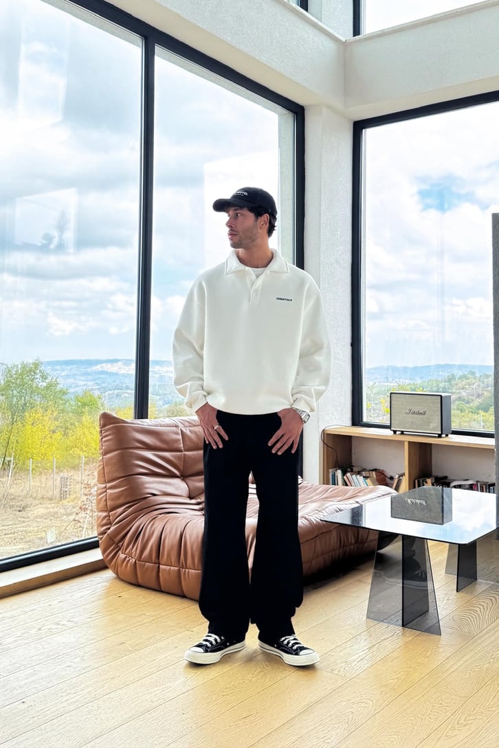 Essentials Baskılı Polo Yaka Sweatshirt