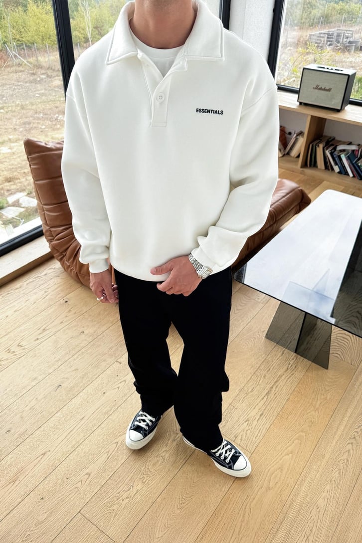 Essentials Baskılı Polo Yaka Sweatshirt