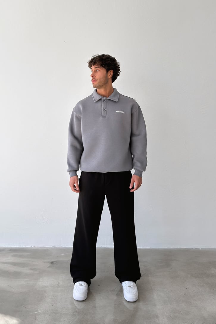 Essentials Baskılı Polo Yaka Sweatshirt