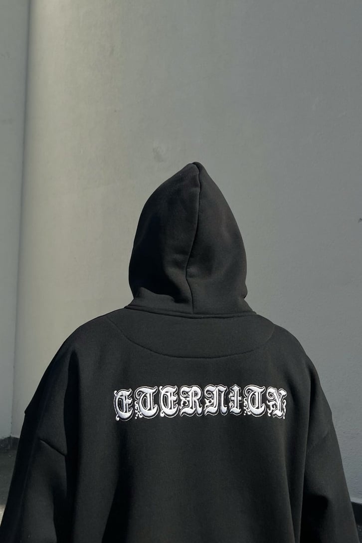 Eternity Nakışlı Siyah Zipper Sweatshirt