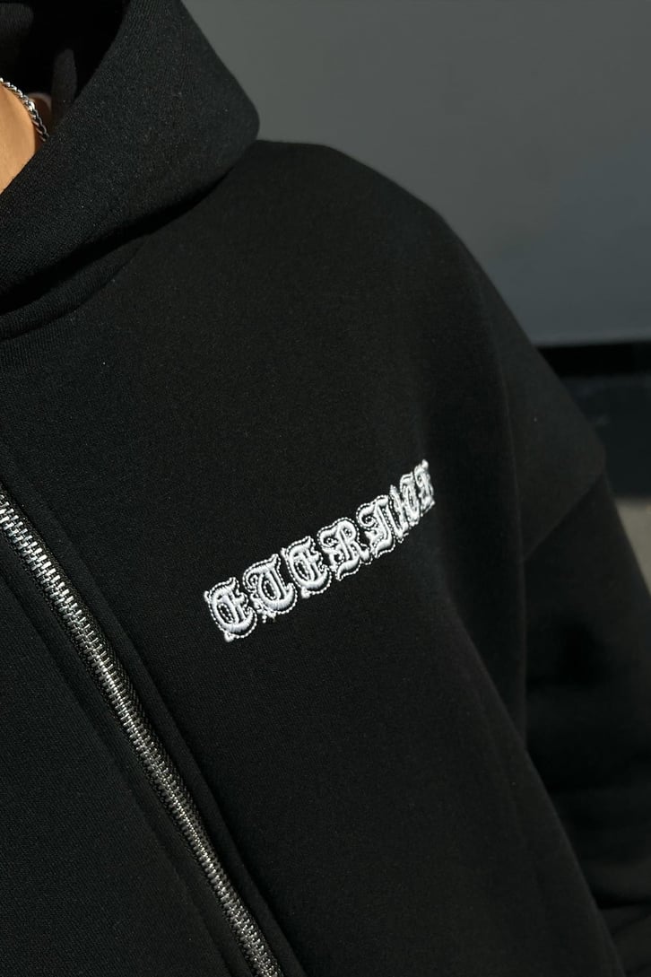 Eternity Nakışlı Siyah Zipper Sweatshirt