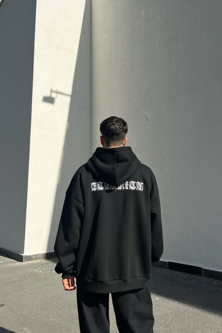 Eternity Nakışlı Siyah Zipper Sweatshirt