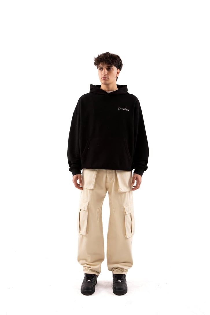 Eternity Project Baskılı Siyah Oversize Hoodie