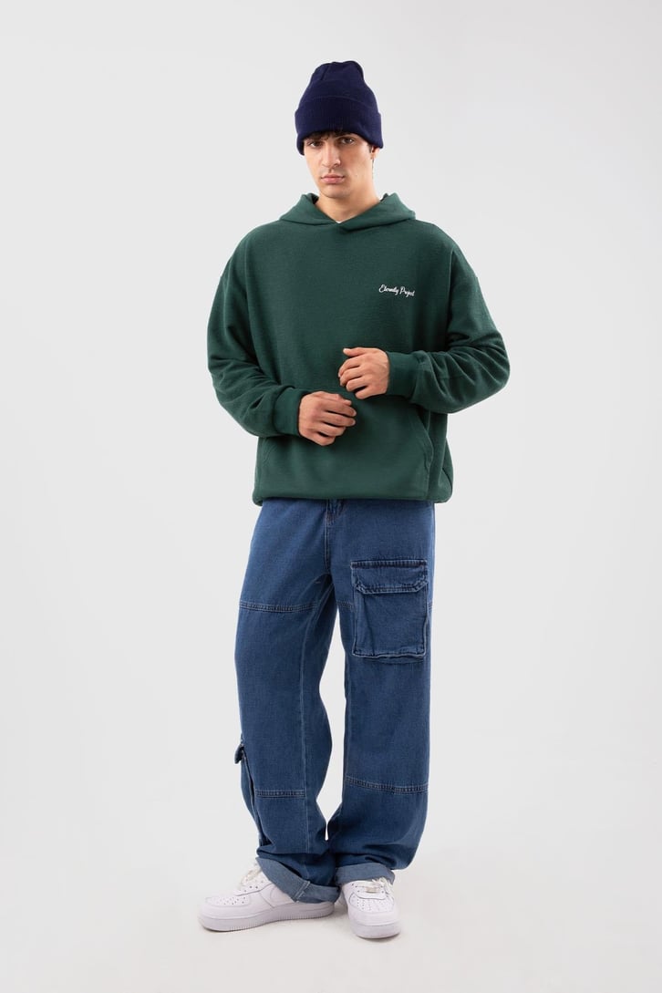 Eternity Project Baskılı Yeşil Oversize Hoodie