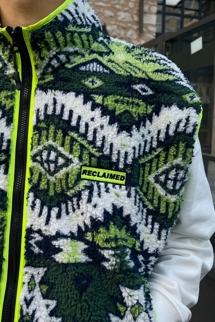 Ethnic Desen Yeşil Peluş Yelek