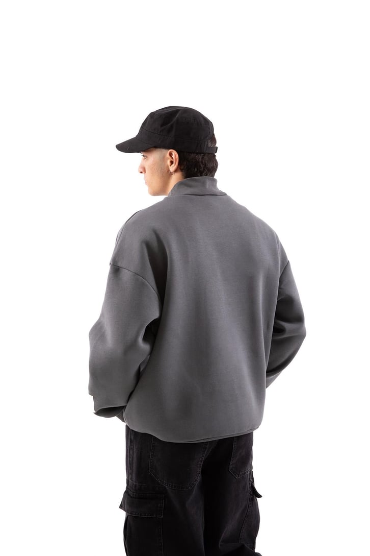 Etiket Nakışlı Füme Oversize Sweatshirt
