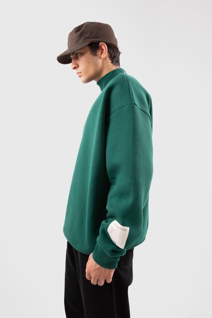 Etiket Nakışlı Yeşil Oversize Sweatshirt