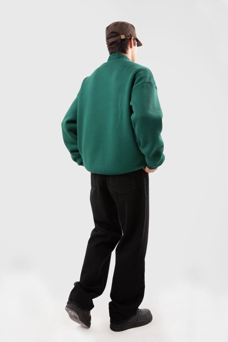 Etiket Nakışlı Yeşil Oversize Sweatshirt
