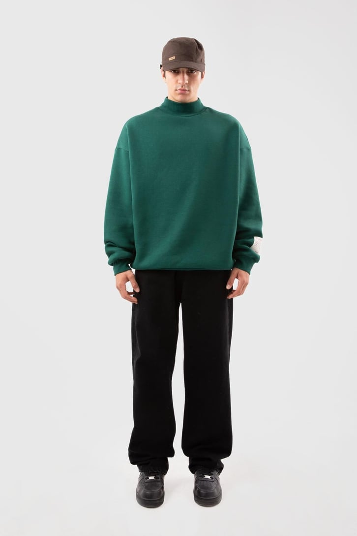 Etiket Nakışlı Yeşil Oversize Sweatshirt