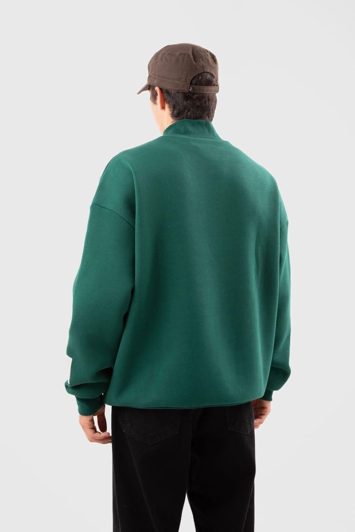 Etiket Nakışlı Yeşil Oversize Sweatshirt