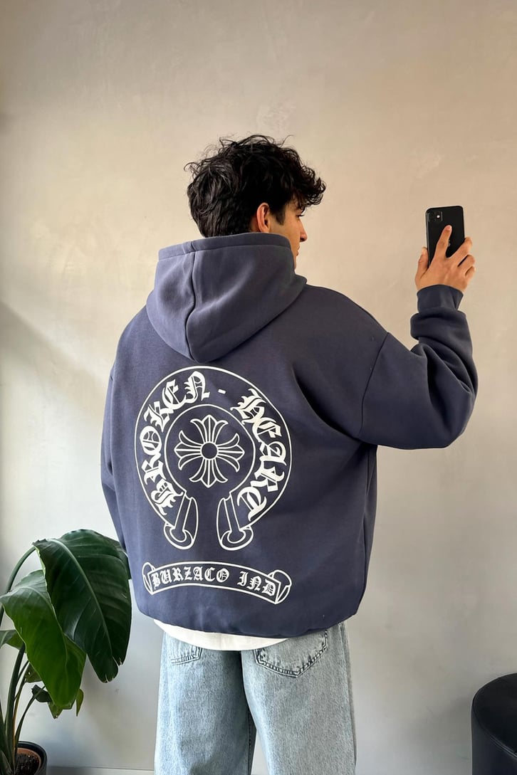 Etnik Sırt Baskılı Oversize Hoodie