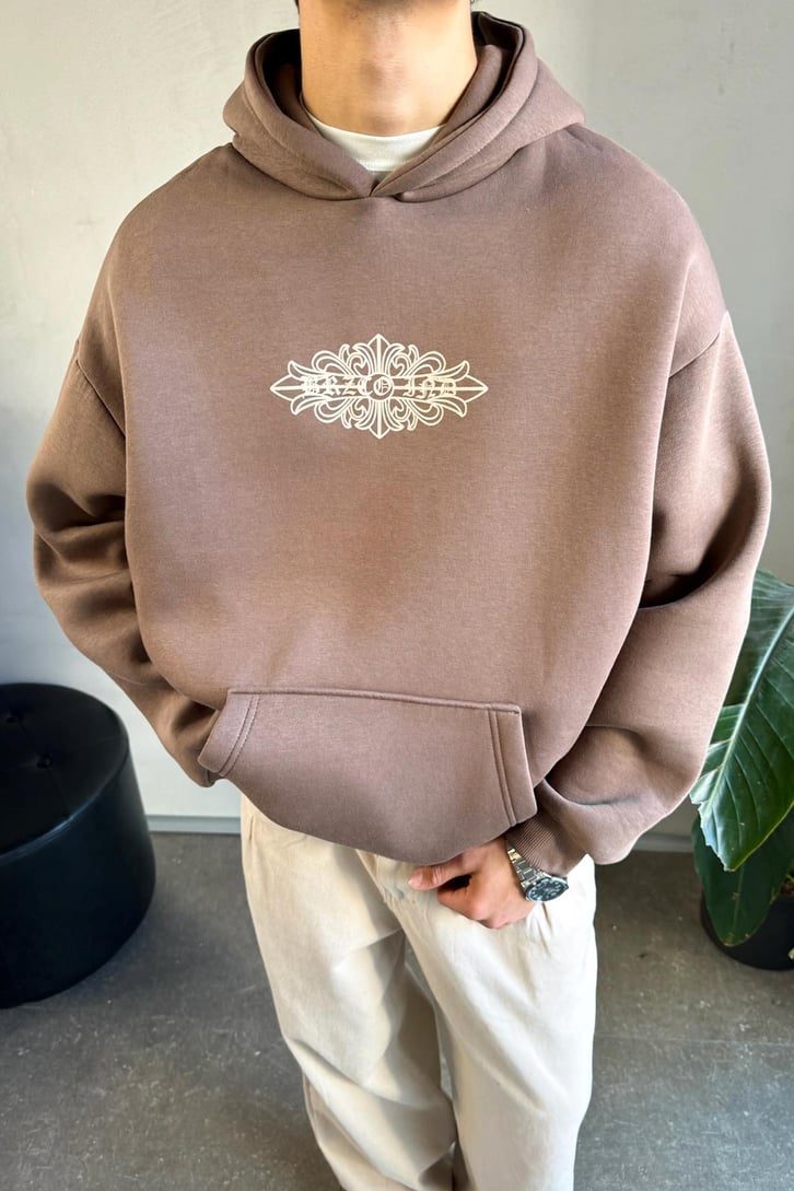 Etnik Sırt Baskılı Oversize Hoodie