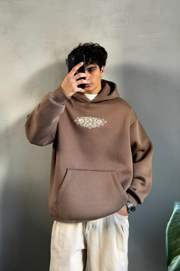 Etnik Sırt Baskılı Oversize Hoodie