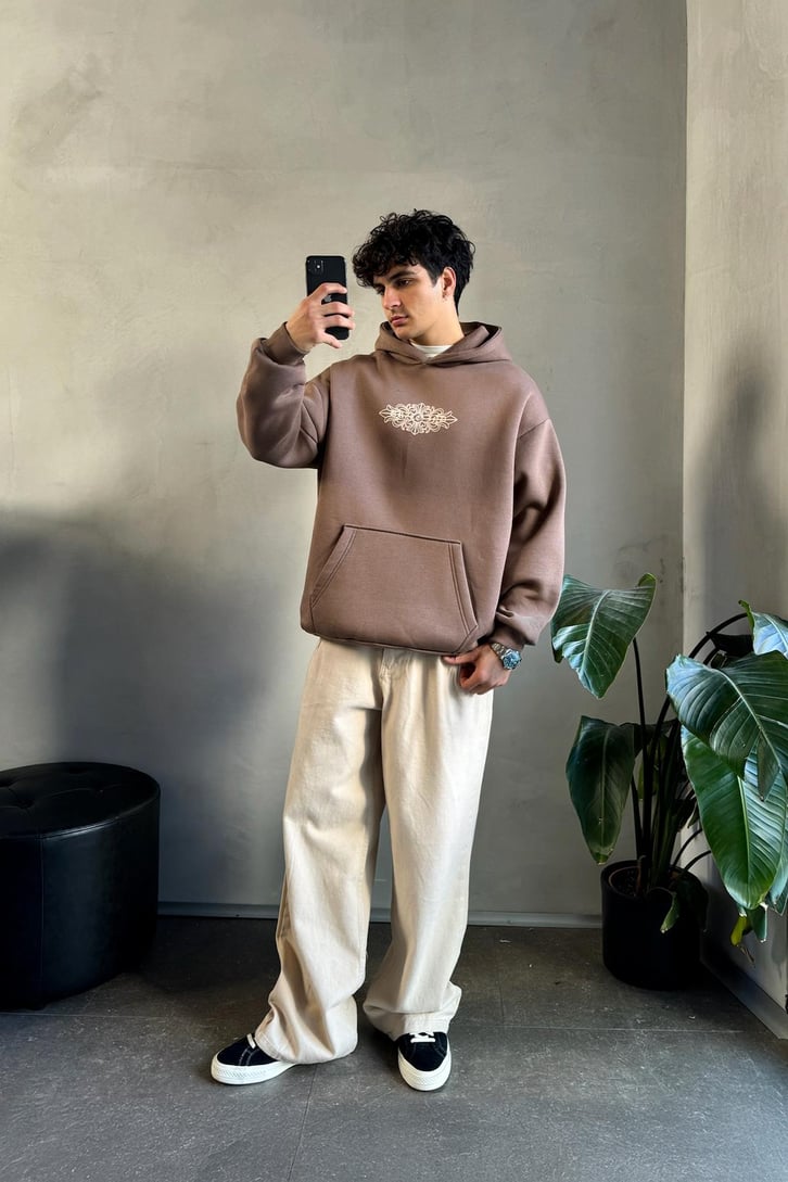 Etnik Sırt Baskılı Oversize Hoodie