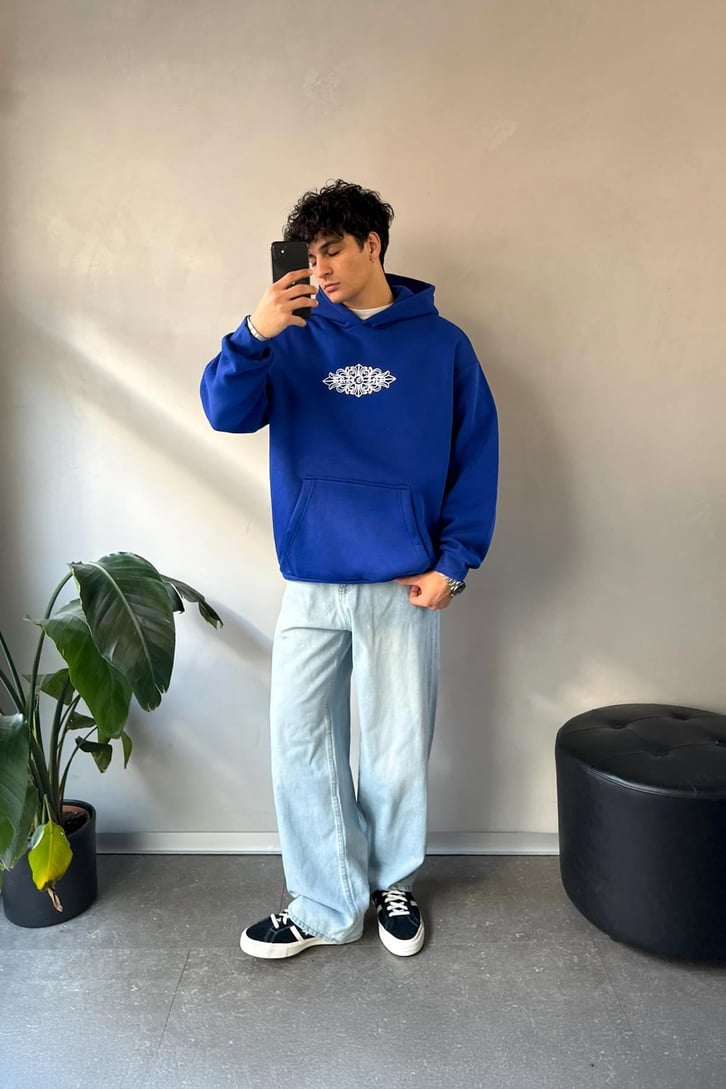 Etnik Sırt Baskılı Oversize Hoodie