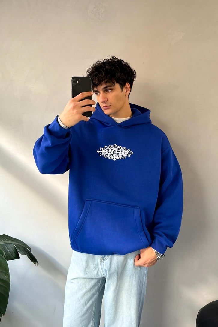Etnik Sırt Baskılı Oversize Hoodie