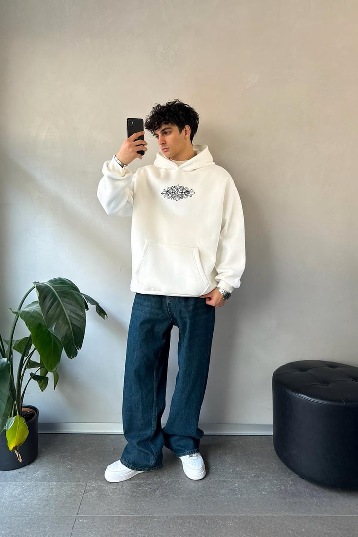 Etnik Sırt Baskılı Oversize Hoodie