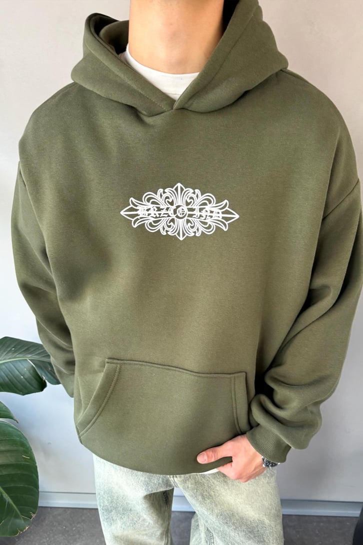 Etnik Sırt Baskılı Oversize Hoodie