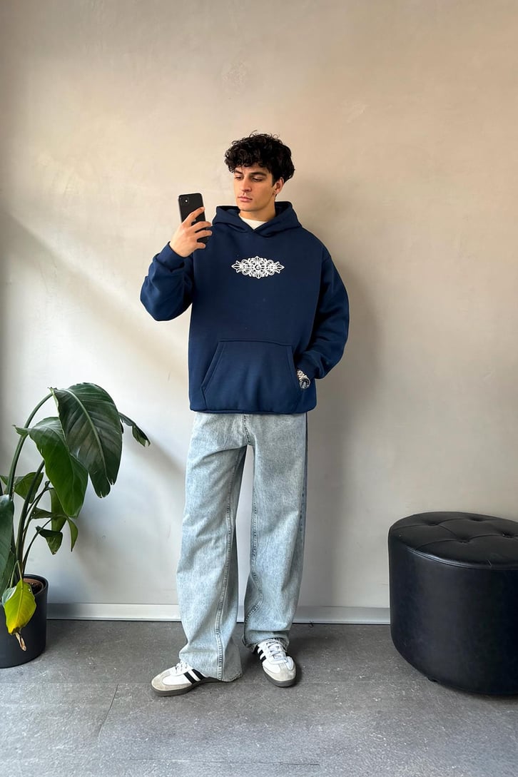 Etnik Sırt Baskılı Oversize Hoodie