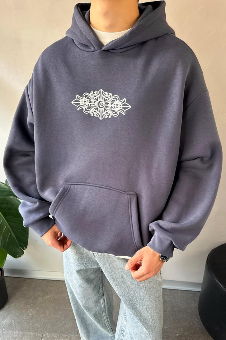 Etnik Sırt Baskılı Oversize Hoodie