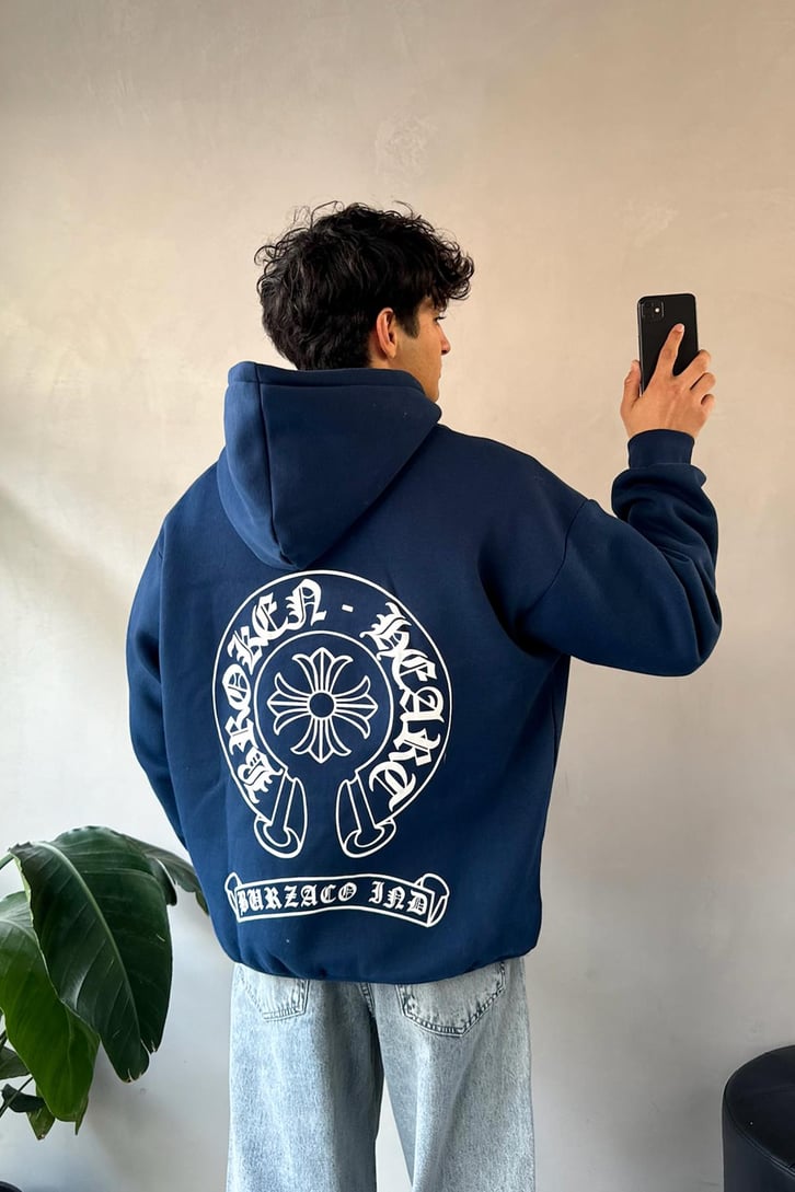 Etnik Sırt Baskılı Oversize Hoodie