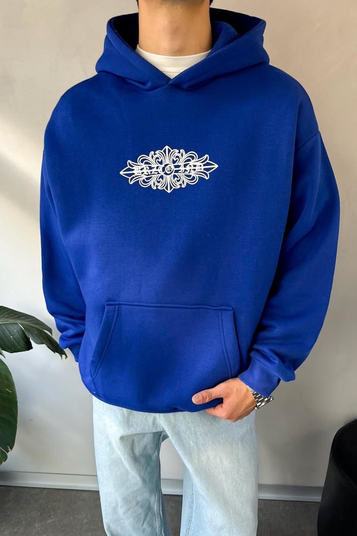 Etnik Sırt Baskılı Oversize Hoodie