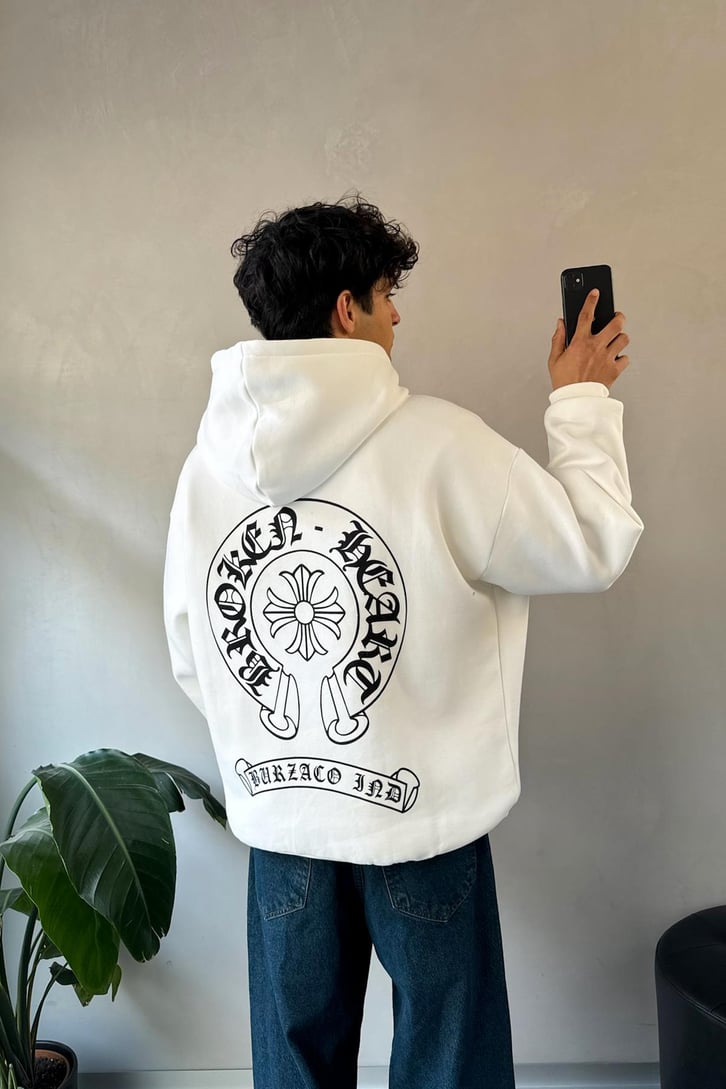 Etnik Sırt Baskılı Oversize Hoodie