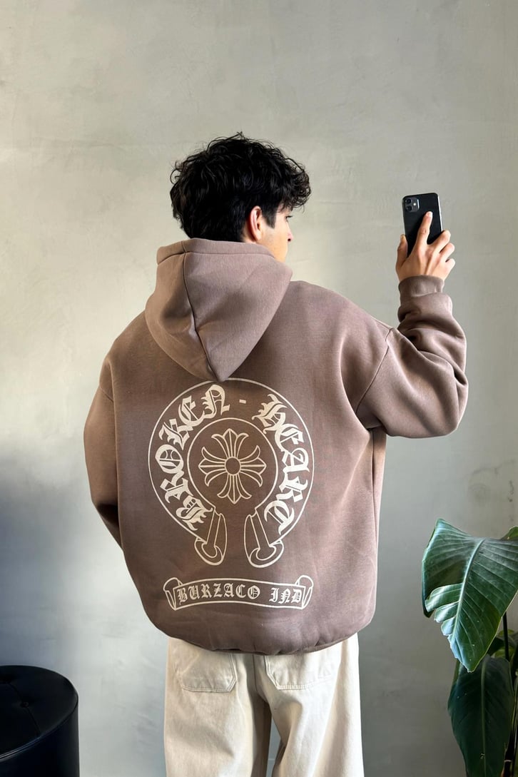 Etnik Sırt Baskılı Oversize Hoodie