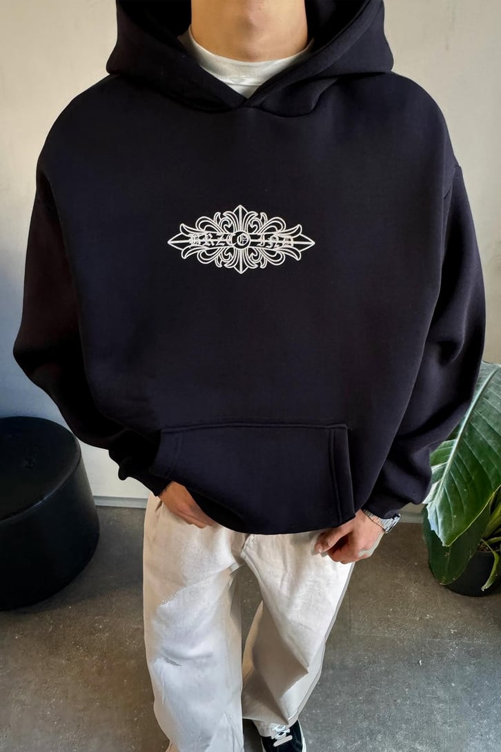 Etnik Sırt Baskılı Oversize Hoodie