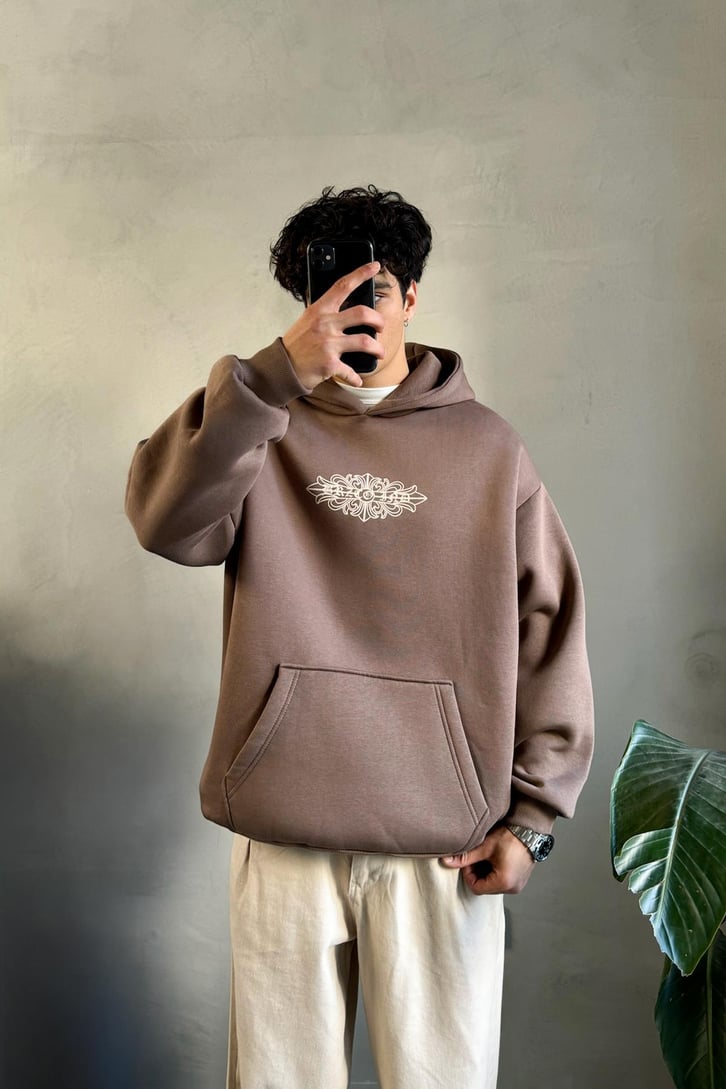Etnik Sırt Baskılı Oversize Hoodie
