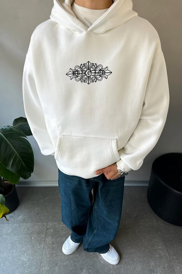 Etnik Sırt Baskılı Oversize Hoodie