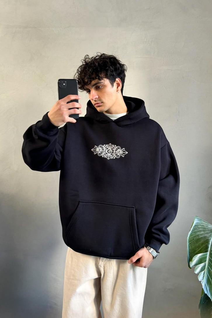 Etnik Sırt Baskılı Oversize Hoodie