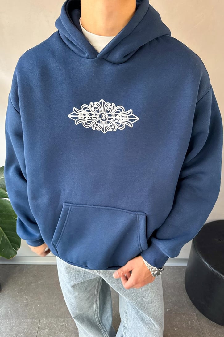 Etnik Sırt Baskılı Oversize Hoodie