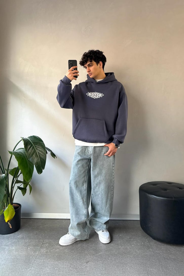 Etnik Sırt Baskılı Oversize Hoodie