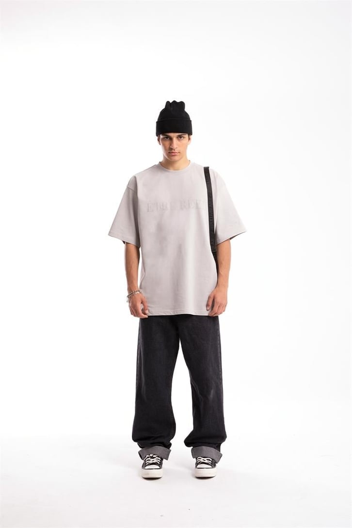Etre Reel Baskılı Buz Gri Oversize Tshirt