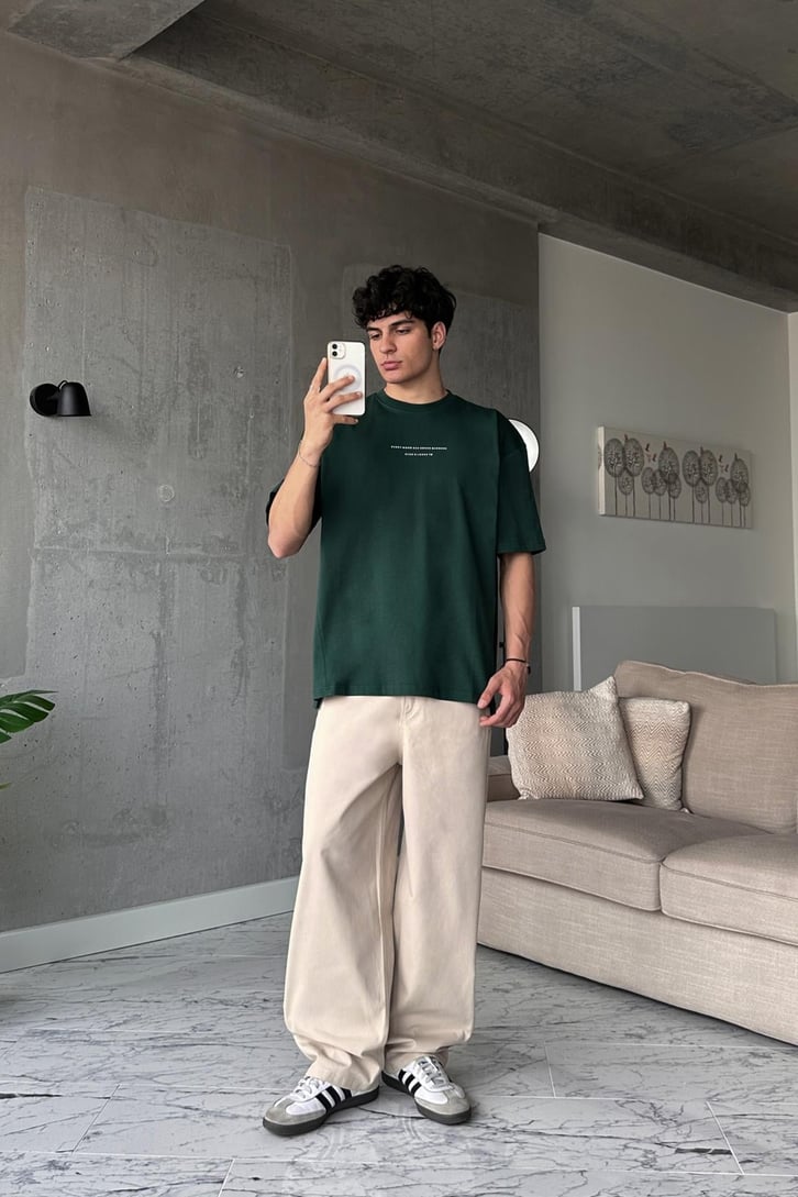 Every Word Baskılı Yeşil Oversize Tişört