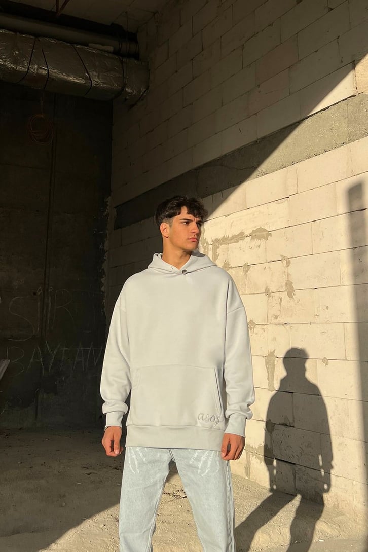 Evolotion Sırt Baskılı Buz Gri Oversize Sweatshirt