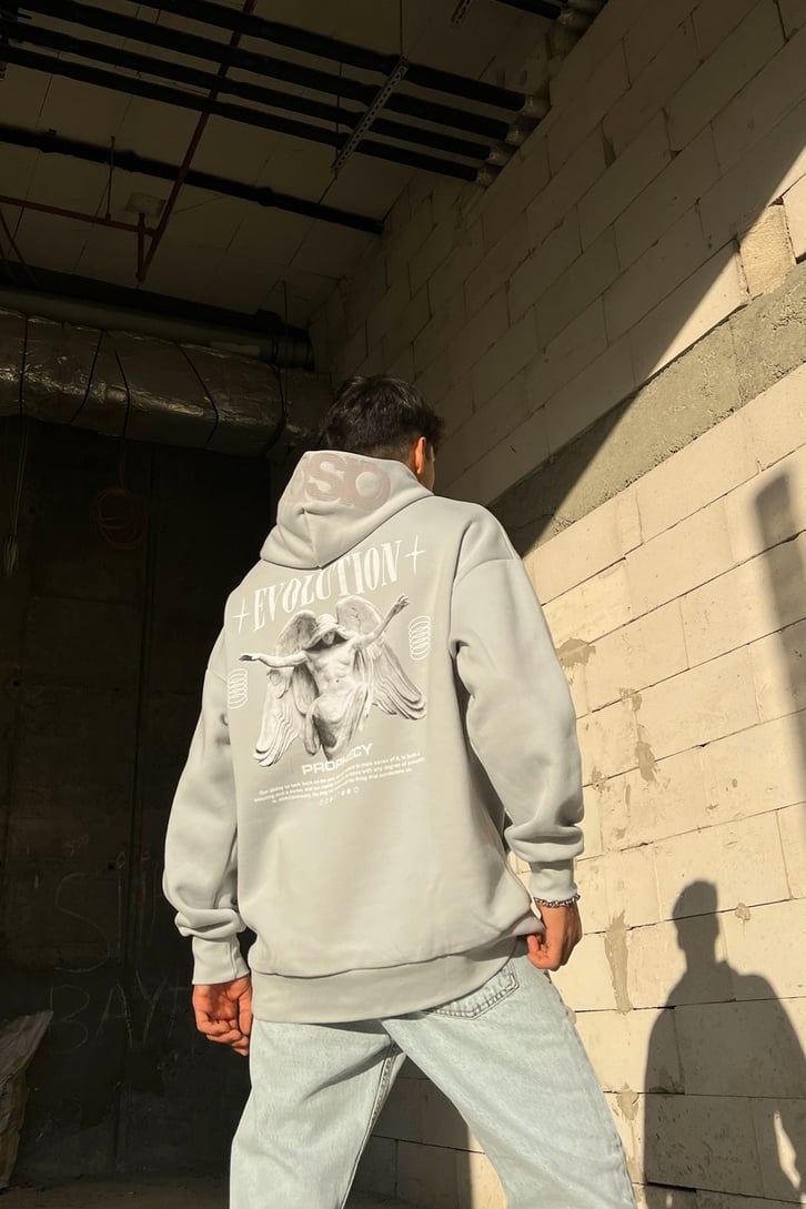 Evolotion Sırt Baskılı Buz Gri Oversize Sweatshirt