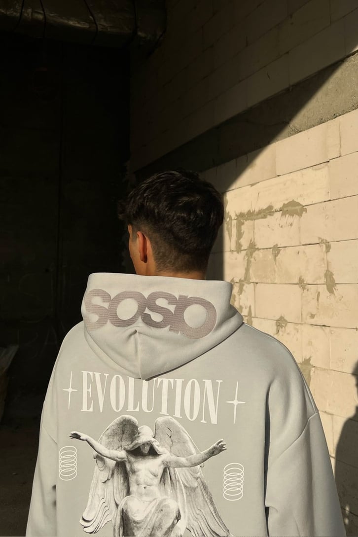 Evolotion Sırt Baskılı Buz Gri Oversize Sweatshirt