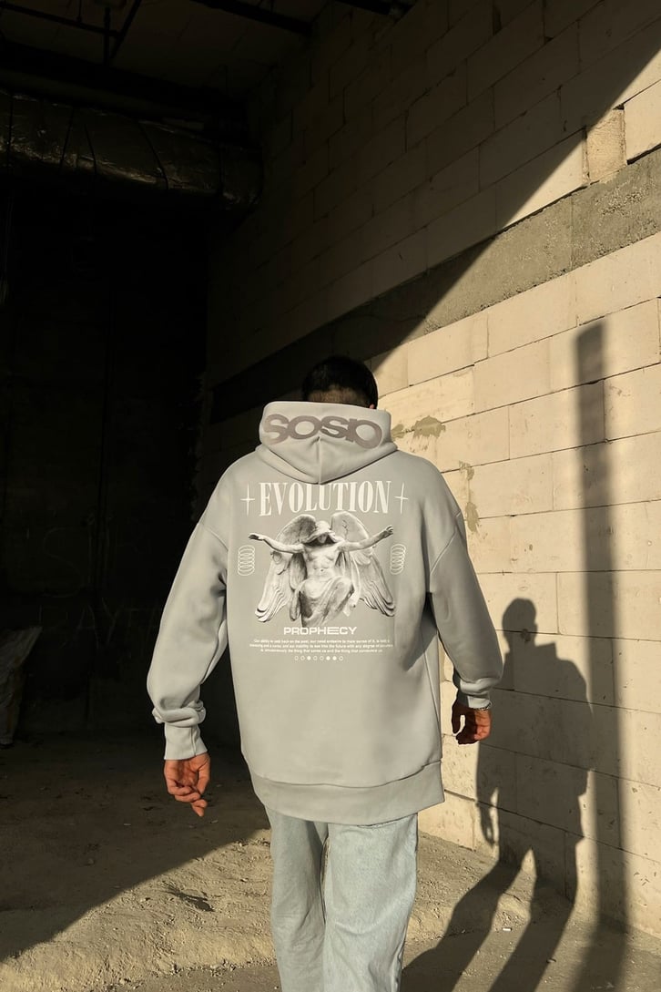 Evolotion Sırt Baskılı Buz Gri Oversize Sweatshirt