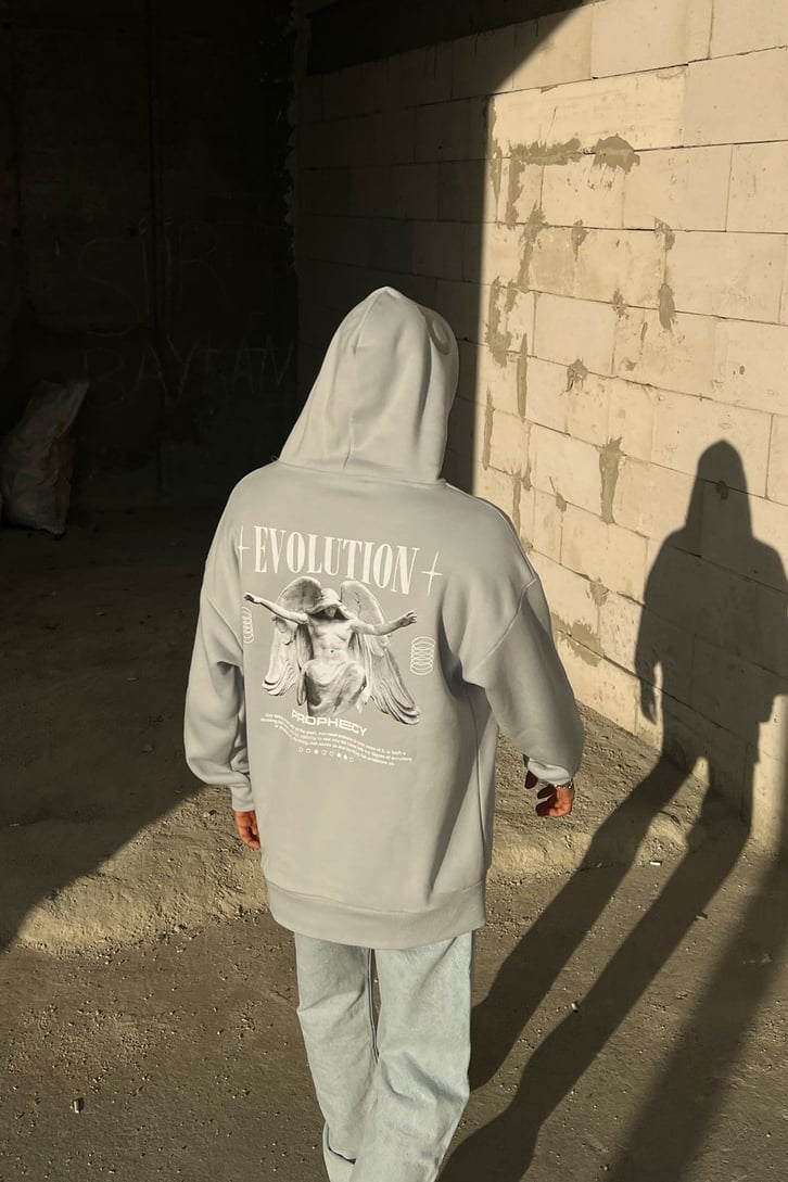 Evolotion Sırt Baskılı Buz Gri Oversize Sweatshirt