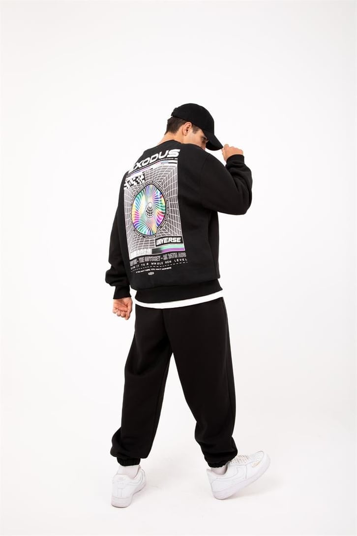 Exodus Sırt Baskılı Siyah Oversize Sweatshirt
