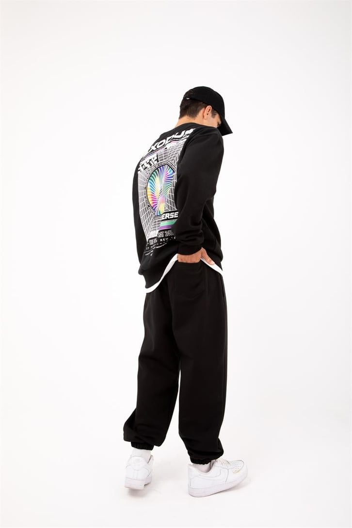 Exodus Sırt Baskılı Siyah Oversize Sweatshirt