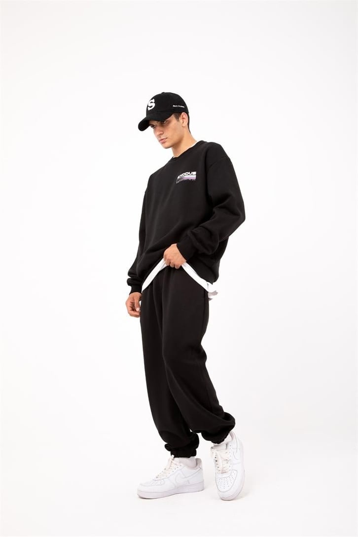 Exodus Sırt Baskılı Siyah Oversize Sweatshirt