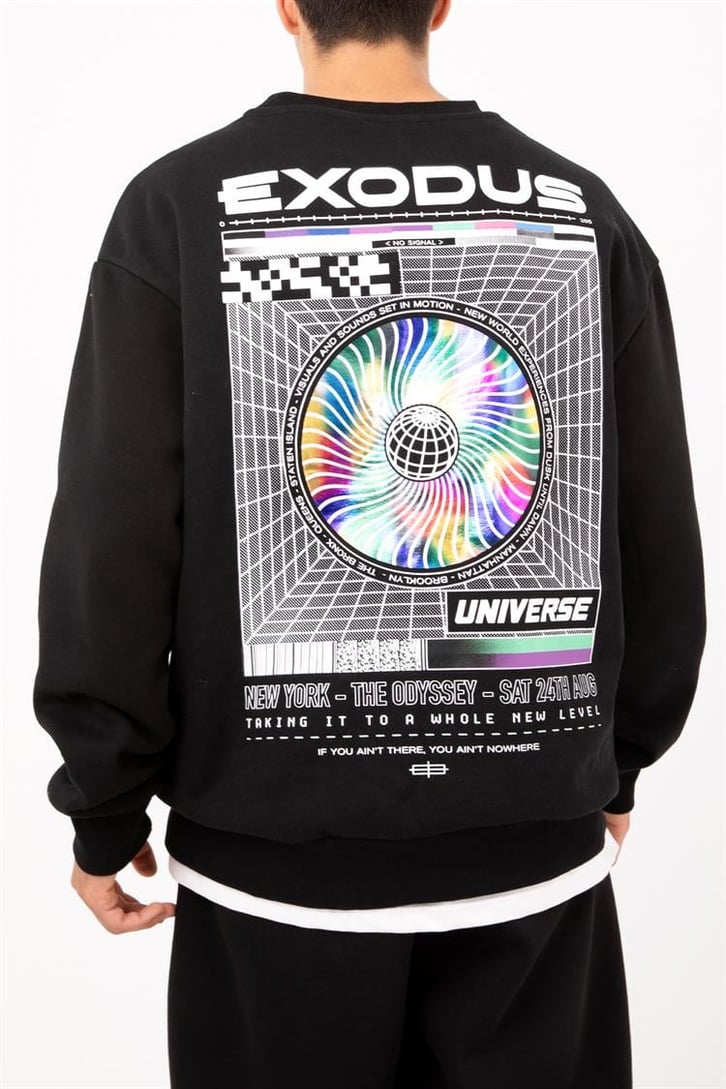 Exodus Sırt Baskılı Siyah Oversize Sweatshirt