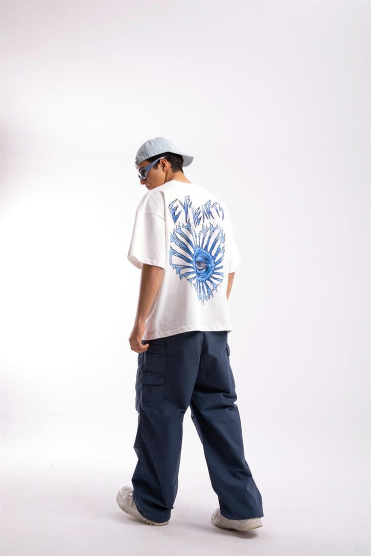 Eye Hearts Baskılı Beyaz Oversize Tshirt