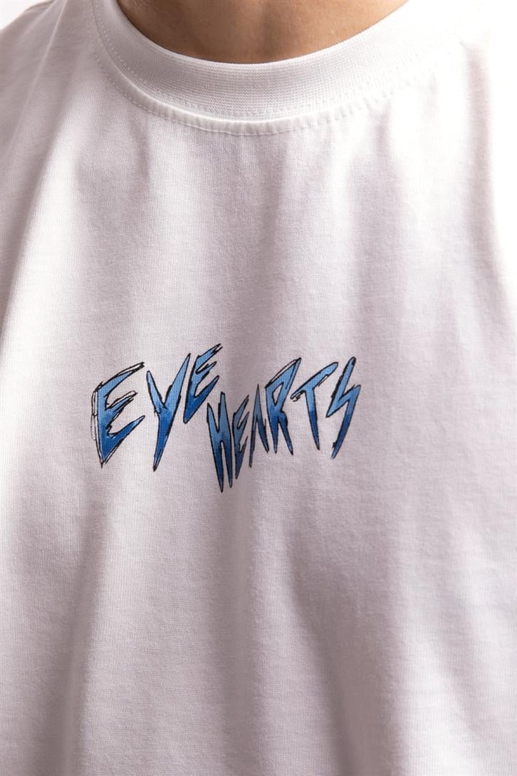 Eye Hearts Baskılı Beyaz Oversize Tshirt