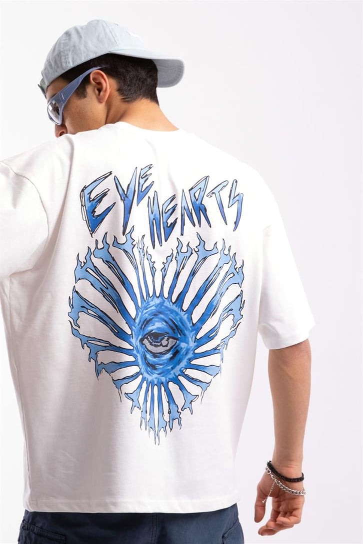 Eye Hearts Baskılı Beyaz Oversize Tshirt