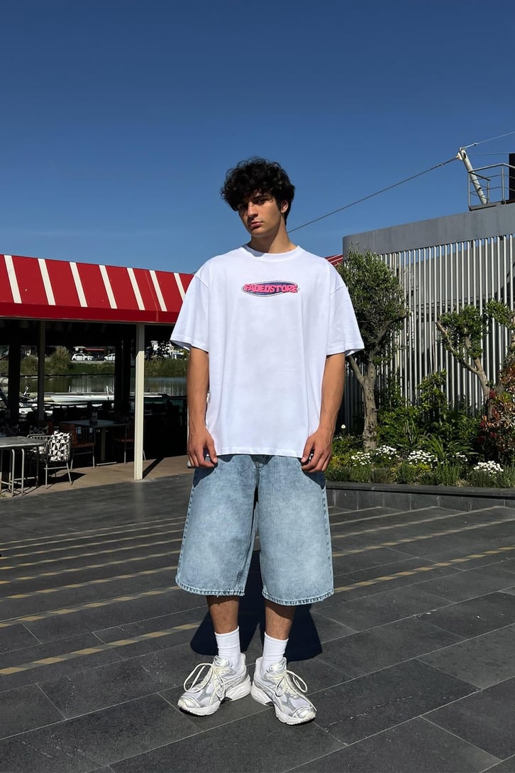 Fadedstore Oversize Baskılı Beyaz Oversize Tişört